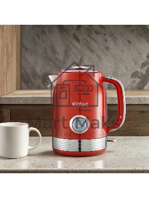 Чайник электрический Kitfort КТ-6791 1.7 л, 2200 Вт, красный/серебристый корпус: металл/пластик