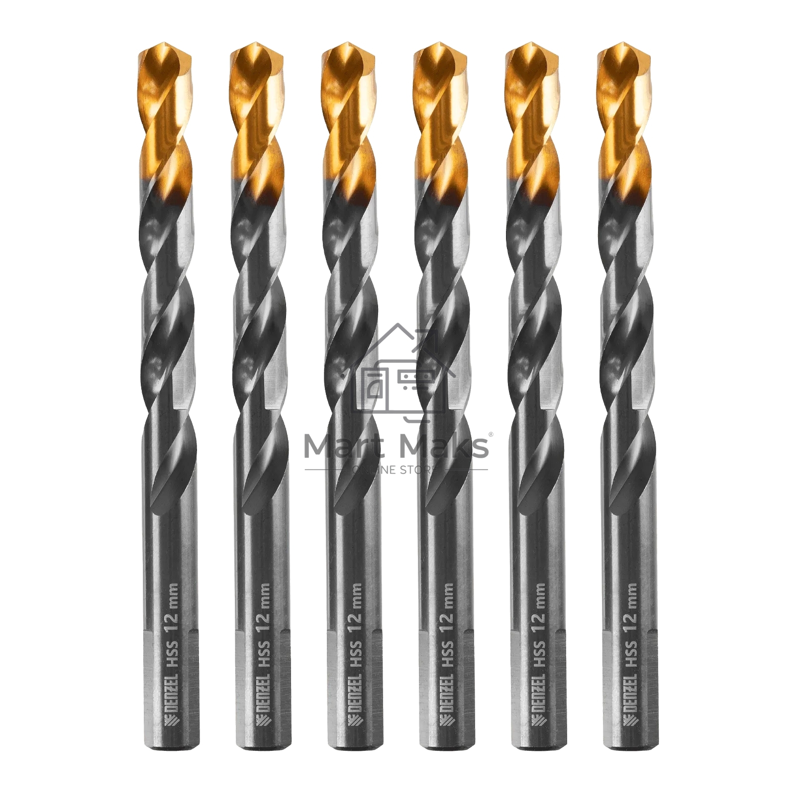 Сверло по металлу Denzel 12 мм, HSS-Tin, Golden Tip, 6 шт.