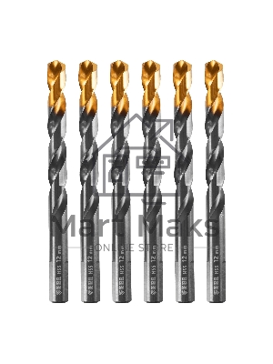 Сверло по металлу Denzel 12 мм, HSS-Tin, Golden Tip, 6 шт.
