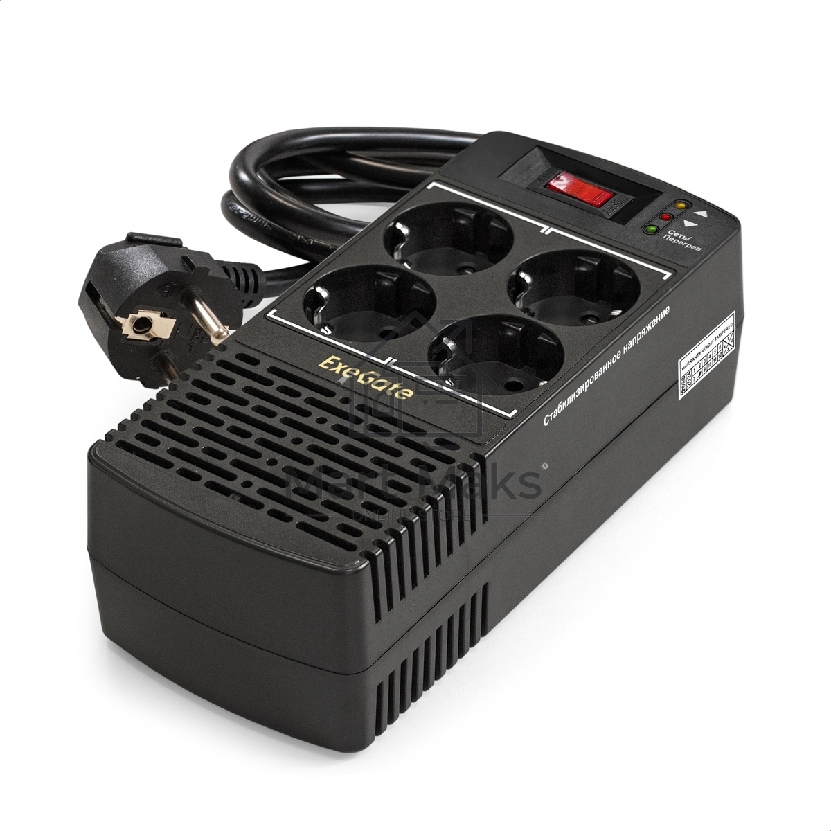 Стабилизатор ExeGate Power AD5000-1000 (1000VA/500W, диапазон 150...280В, 4 евророзетки)