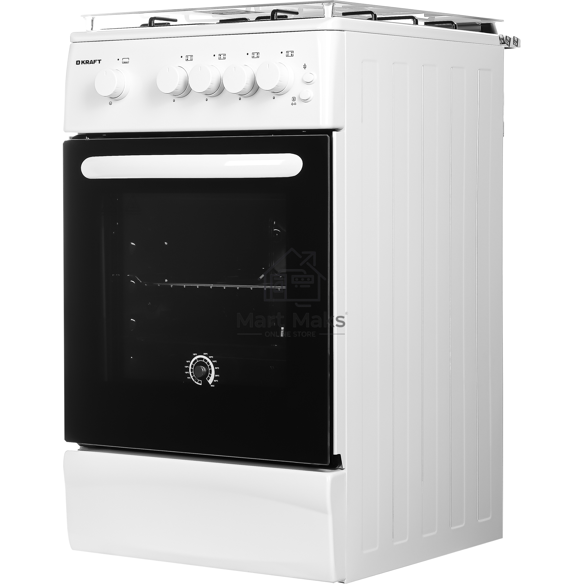 Плита газовая Kraft KF-FSK5404AGWG белый, конфорок 4 газовых, духовка 58 л, 50 см x 87 см x 63 см