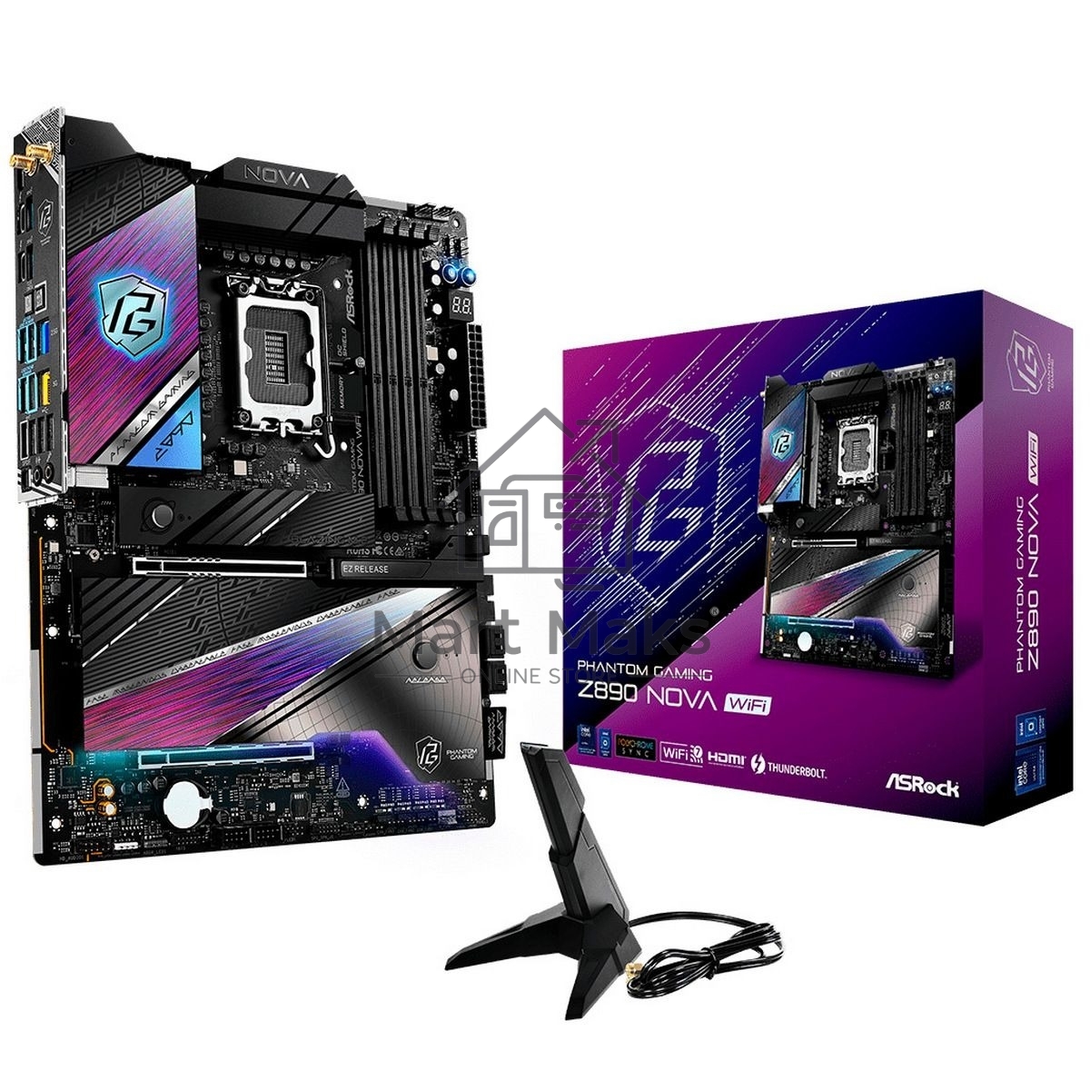 Материнская плата ASRock Z890 Nova WiFi, LGA 1851, Intel Z890, 4xDDR5, 4xSATA, 6xM.2, 1xPCIe 5.0 x16, 1xPCIe 4.0 x16, 1xPCIe x4, 1xHDMI, 2xThunderbolt 4, 1x5Gb LAN, 1x2.5Gb LAN, 4xUSB-A 3.2 Gen 2, 4xUSB-A 3.2 Gen 1, 2xUSB 2.0, 7.1, ATX
