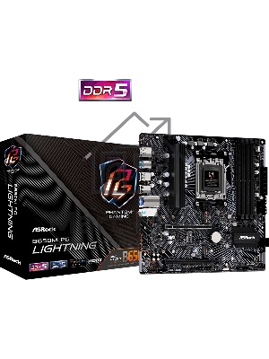 Материнская плата ASRock B650M PG Lightning, AM5, AMD B650, 4xDDR5, 4xSATA, 3xM.2, 1xPCIe 3.0 x4, 1xPCIe 4.0 x16, 1xDP, 1xHDMI, 1x2.5Gb LAN, 1xUSB 3.2 Gen 2, 2xUSB 3.2 Gen 1, 4xUSB 2.0, 3x3.5 мм, 7.1, Micro-ATX