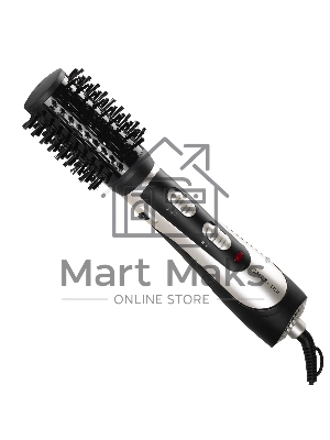 Фен-расческа Galaxy Line GL 4411, черный с серебристым, 1200 Вт, 2 скорости потока воздуха, 3 температурных режима, шнур, вращающийся на 360° с подвесной петлей, 3 насадки в комплекте