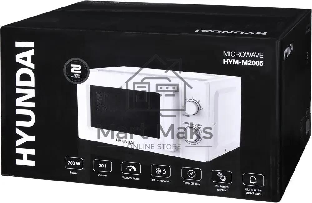 Микроволновая печь Hyundai HYM-M2005 белый, 20 л, 700 Вт, переключатели - поворотный механизм