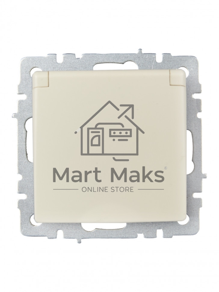 Розетка 1-местная IEK BRITE РСбш10-3-БрКр (BR-R16-16-K10) с заземлением, с защитными шторками и крышкой, 16А, IP20, бежевый