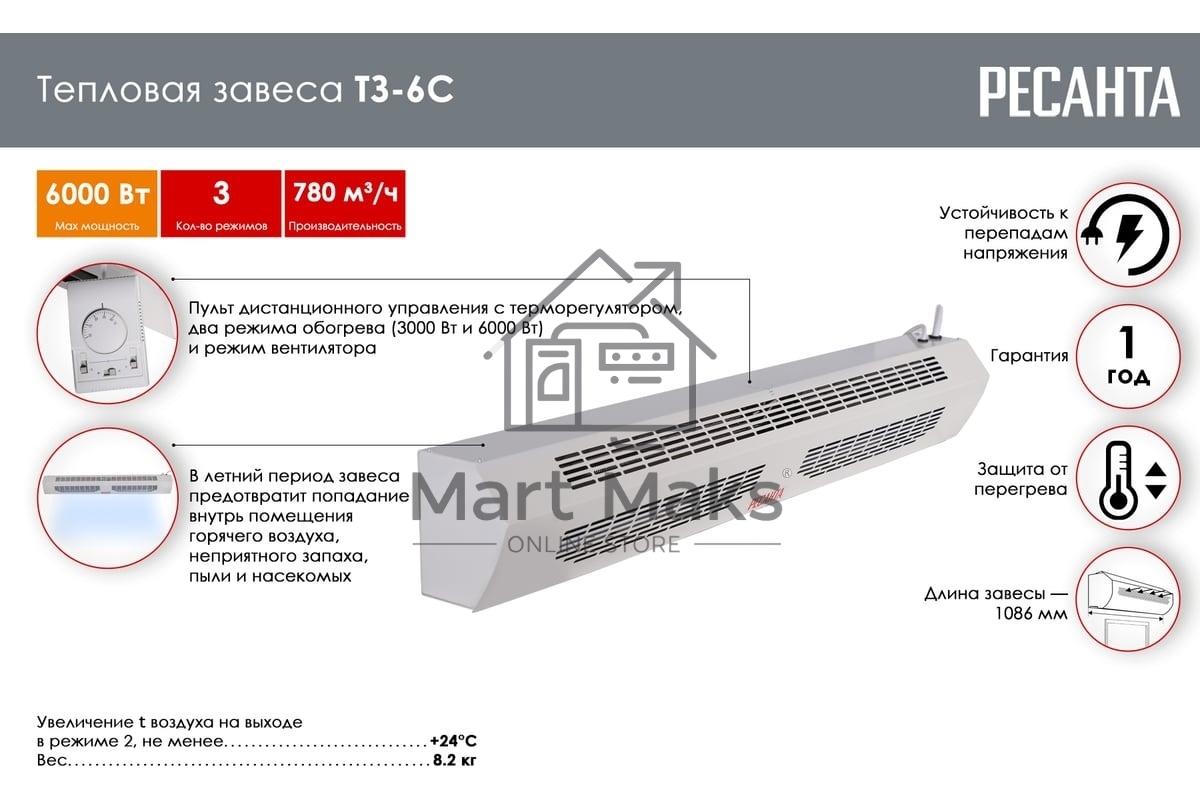 Тепловая завеса Ресанта ТЗ-6С (с пультом)
