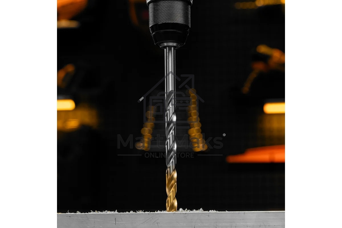 Сверло спиральное по металлу Denzel 11 х 195 мм, Р6М5, Golden Tip, удлиненное