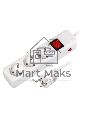 Сетевой фильтр 16А, 3500 Вт, 3 гнезда, без з/ш, с з/к, ПВС 3x1.0, 5 м, белый (SBSP-3-50-W)