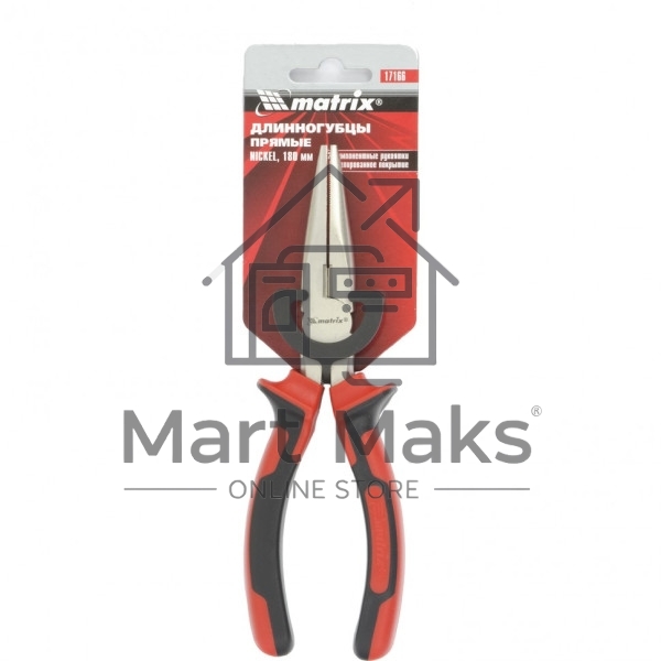 Длинногубцы Matrix NICKEL 17166 180 мм, прямые никелированные, двухкомпонентные рукоятки