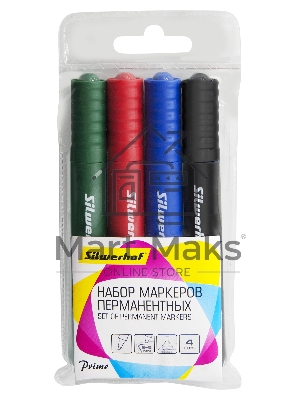 Набор маркеров перманентных Silwerhof Prime, скошенный пишущий наконечник, 2-5мм, 4 цвета, пакет с европодвесом