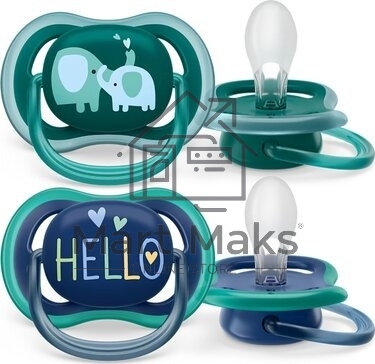 Пустышка Philips Avent ultra air, слоники/HELLO, 18+ мес., 2 шт.