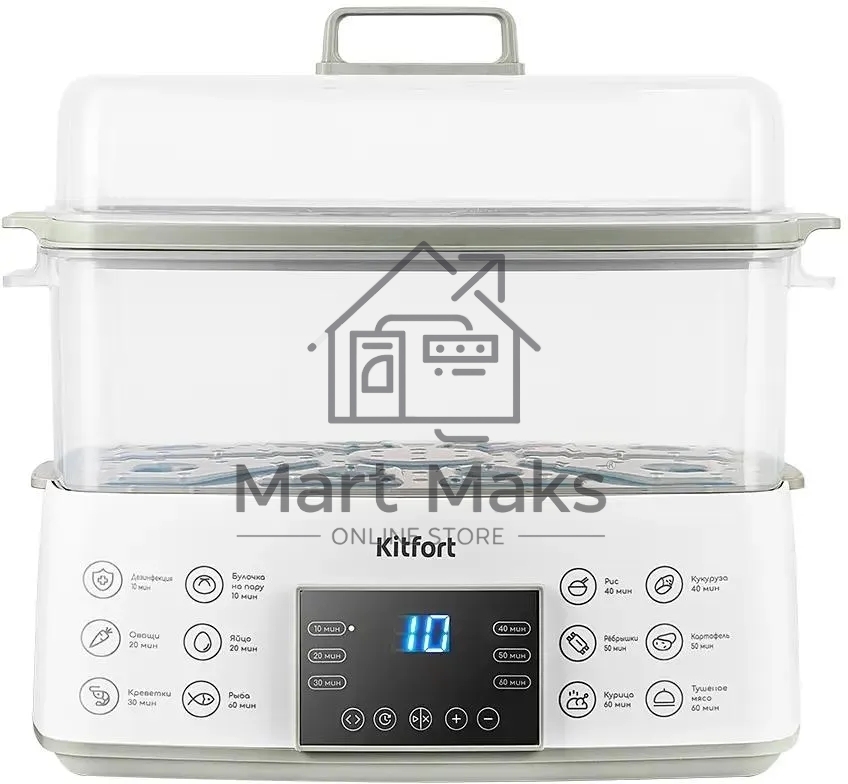 Пароварка Kitfort КТ-6431 2ярус. 800Вт белый/серый