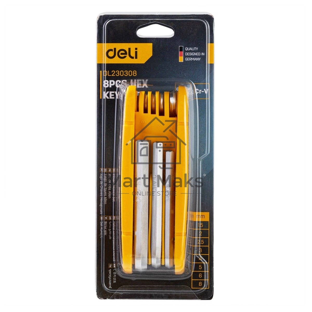 Набор шестигранных ключей Deli DL230308 Материал: CR-V. Спецификация: 1,5,2,2,5,3,4,5,6,8мм.