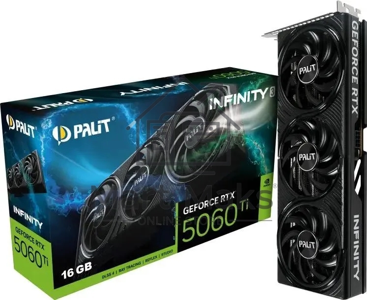 Видеокарта Palit PCI-E 5.0 RTX5060Ti INFINITY 3 NVIDIA GeForce RTX 5060TI 16Gb 128bit GDDR7 2407/28000 HDMIx1 DPx3 HDCP Ret