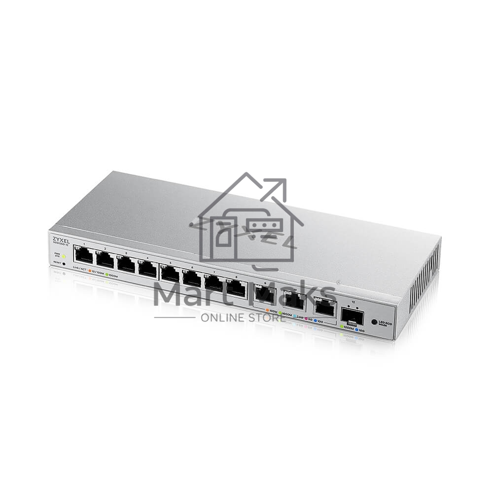 Мультигигабитный Smart L2 коммутатор Zyxel XGS1250-12, 8xGE, 3x1/2,5/5/10G, 1xSFP+, кнопка LED ECO Mode, настольный