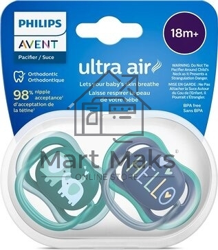 Пустышка Philips Avent ultra air, слоники/HELLO, 18+ мес., 2 шт.