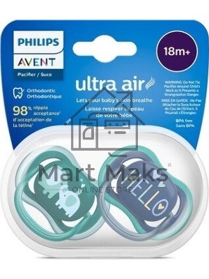 Пустышка Philips Avent ultra air, слоники/HELLO, 18+ мес., 2 шт.
