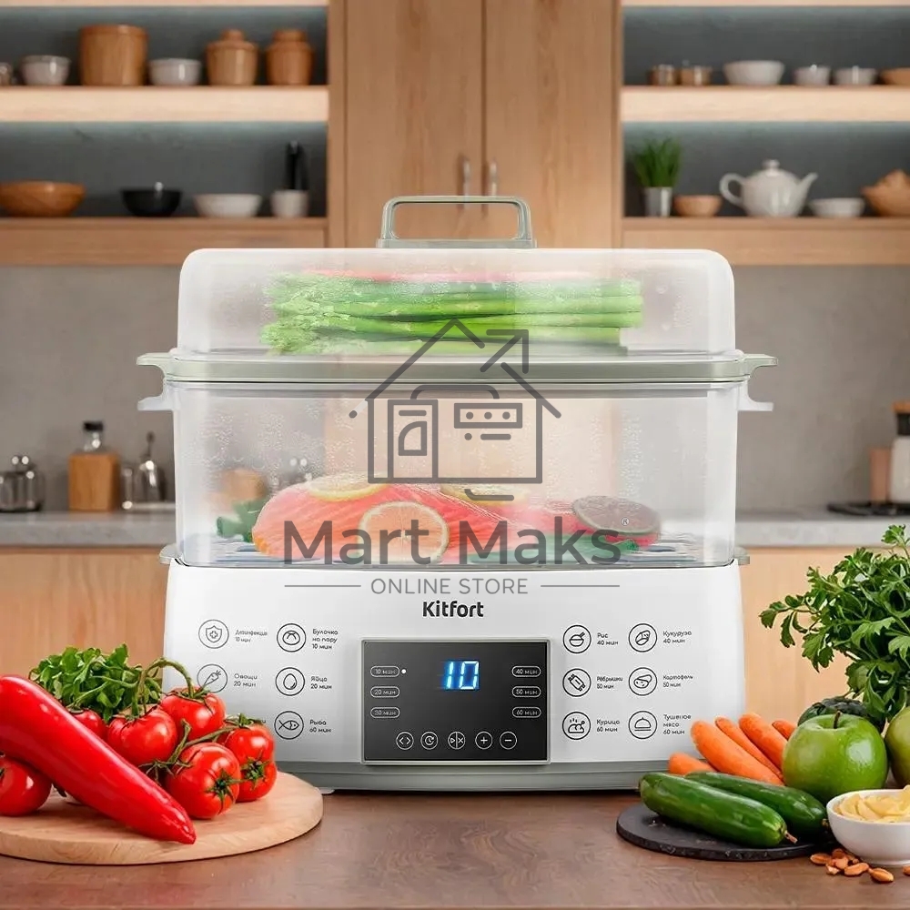 Пароварка Kitfort КТ-6431 2ярус. 800Вт белый/серый