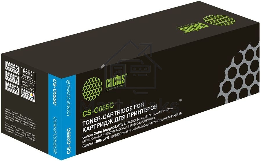 Картридж лазерный Cactus CS-C055C голубой (2100 стр.) для Canon LBP663Cdw, LBP664Cx, MF746Cx, MF742Cdw, MF744Cdw