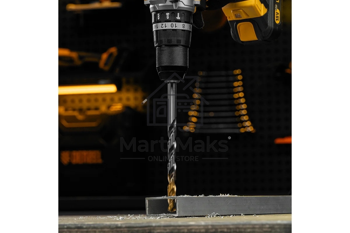 Сверло спиральное по металлу Denzel 11 х 195 мм, Р6М5, Golden Tip, удлиненное