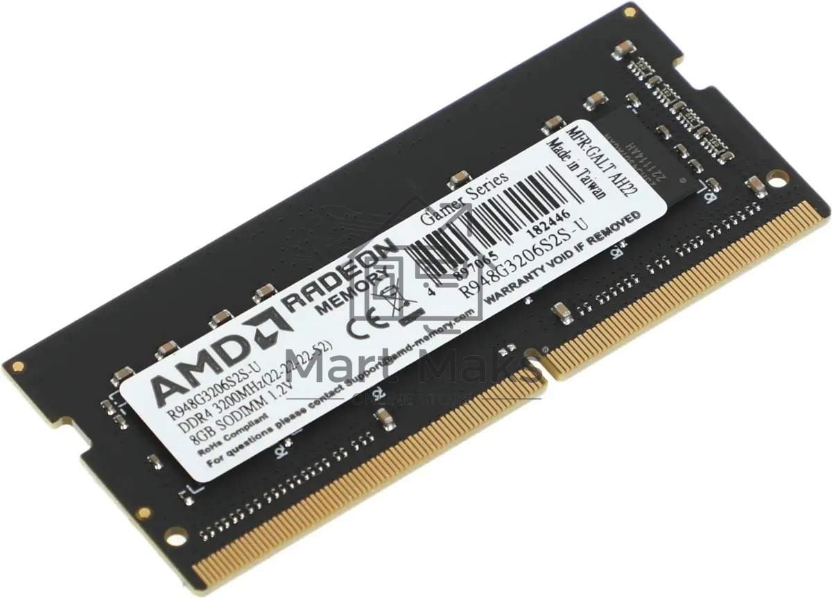 Оперативная память AMD Radeon R9, DDR4, 8GB (1x8GB), 3200MHz, CL22, SO-DIMM, OEM