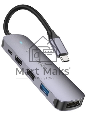 Разветвитель USB-C Hoco HB27 4порт. серый
