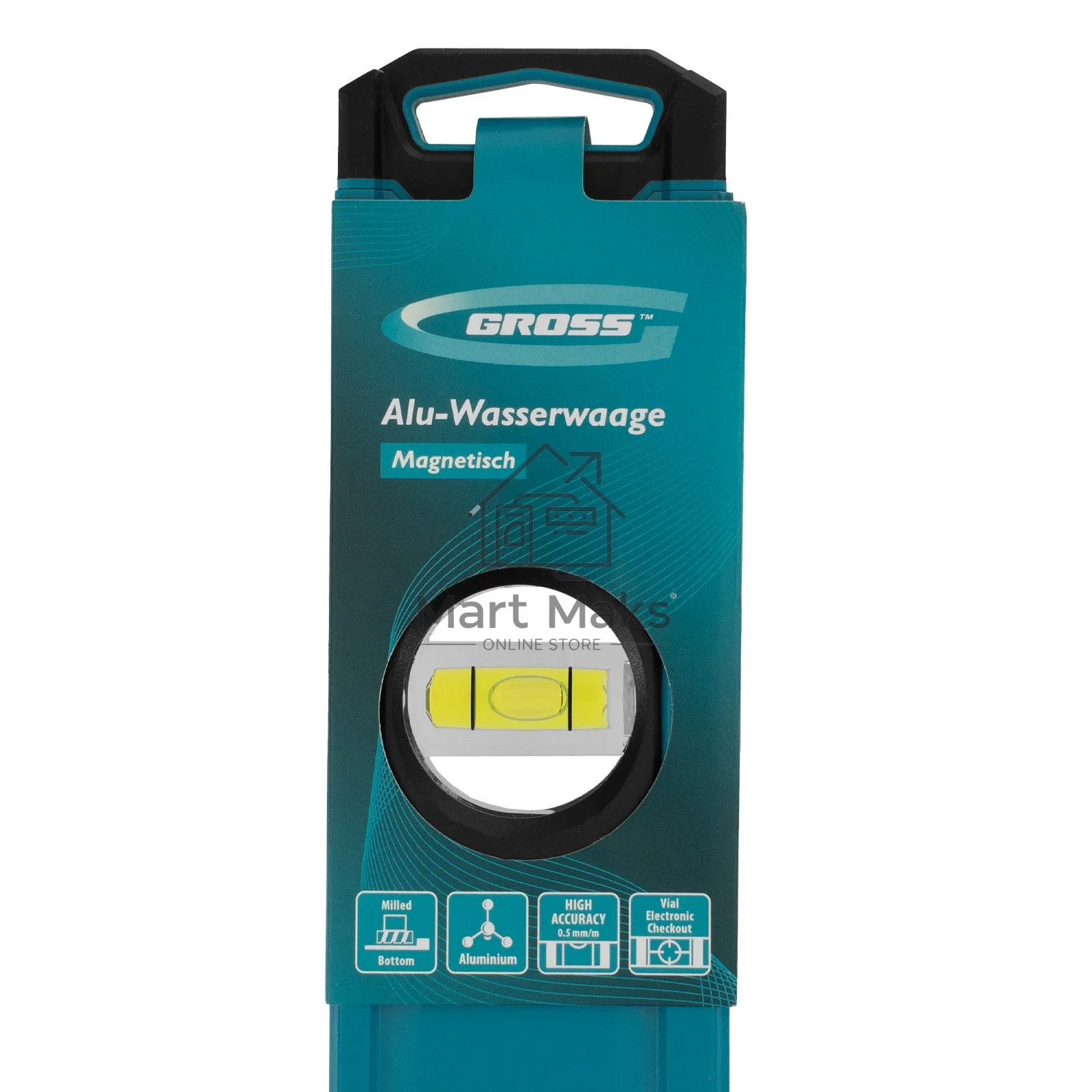 Уровень Gross 33653 алюминиевый, магнит., фрезерованный, 3 глазка, 0,5 мм/м, 1000 мм