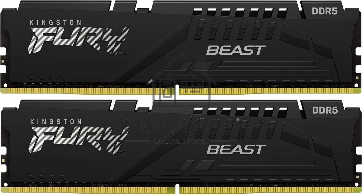 Оперативная память Kingston Fury Beast, DDR5, 32GB (2x16GB), 6000MHz, CL36, DIMM, с радиатором, черный