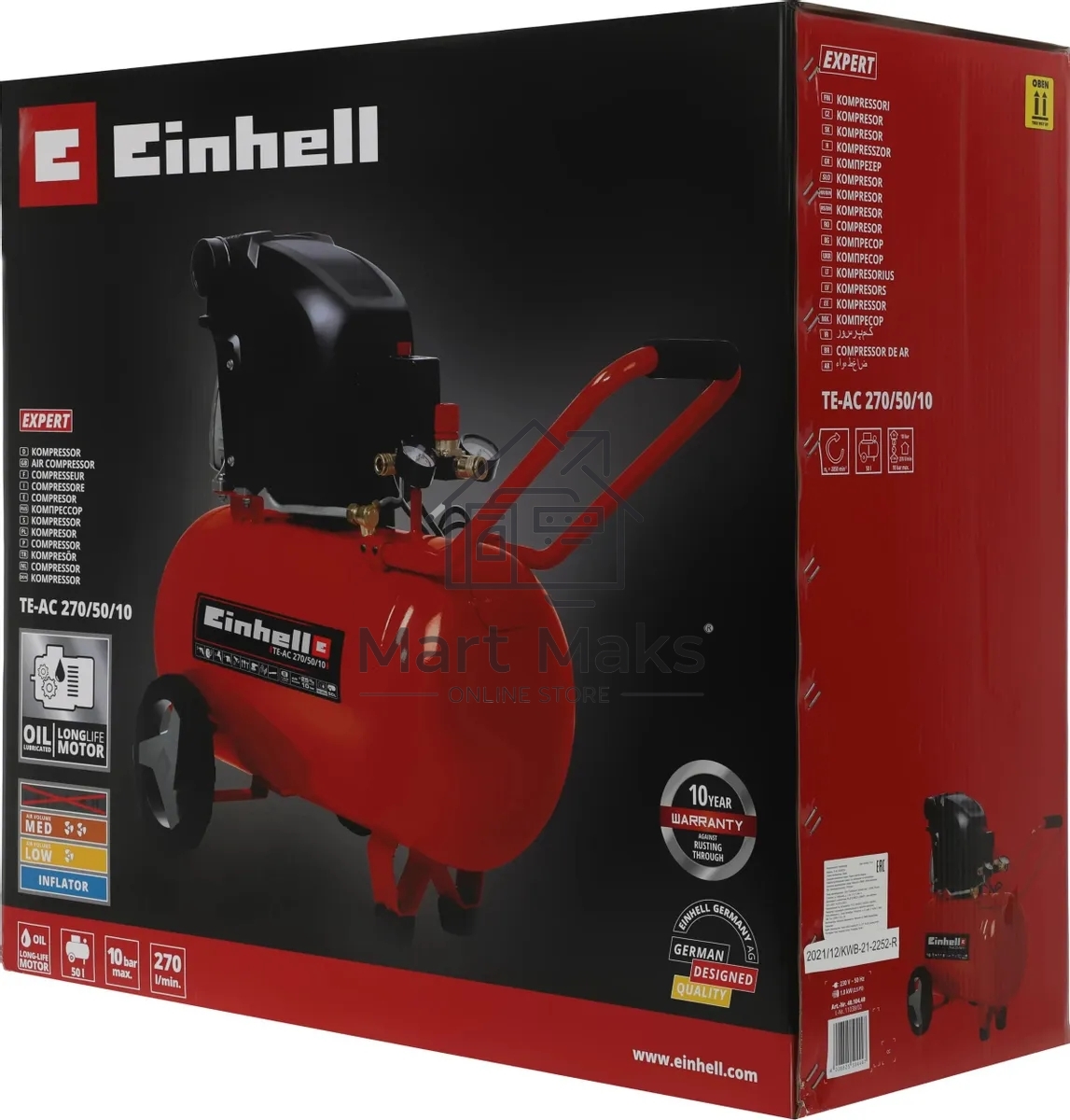 Компрессор поршневой Einhell TE-AC 270/50/10 масляный 270л/мин 50л 1800Вт красный/черный