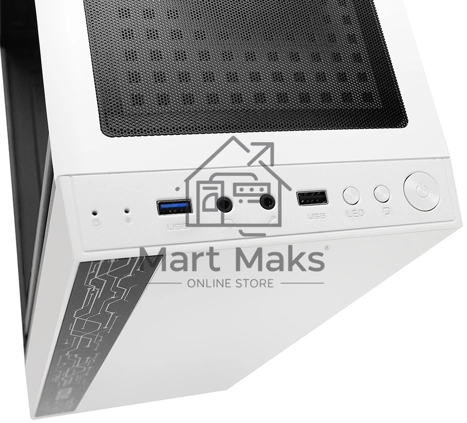 Компьютерный корпус Ginzzu A390 белый Window RGb подсветка 1хUSB 3.0, 2хUSB 2.0, AU