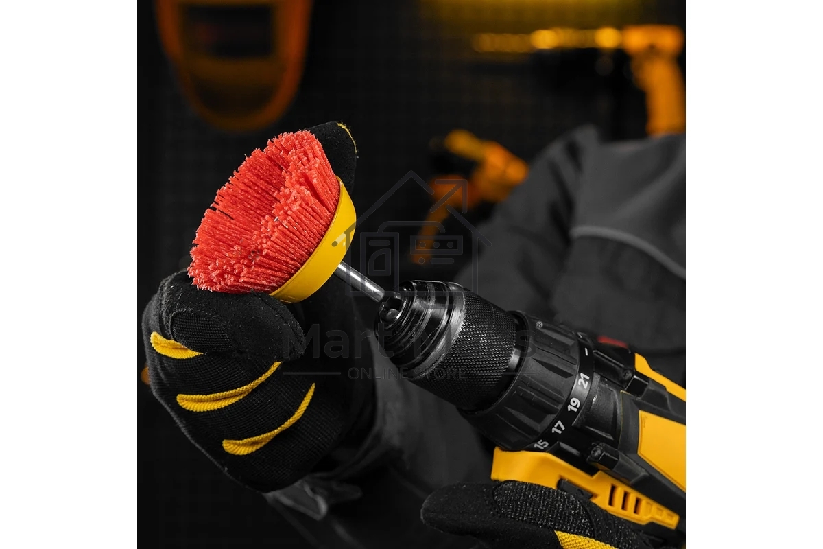 Щетка для дрели Denzel 75 мм, чашка, со шпилькой, нейлоновая щетина