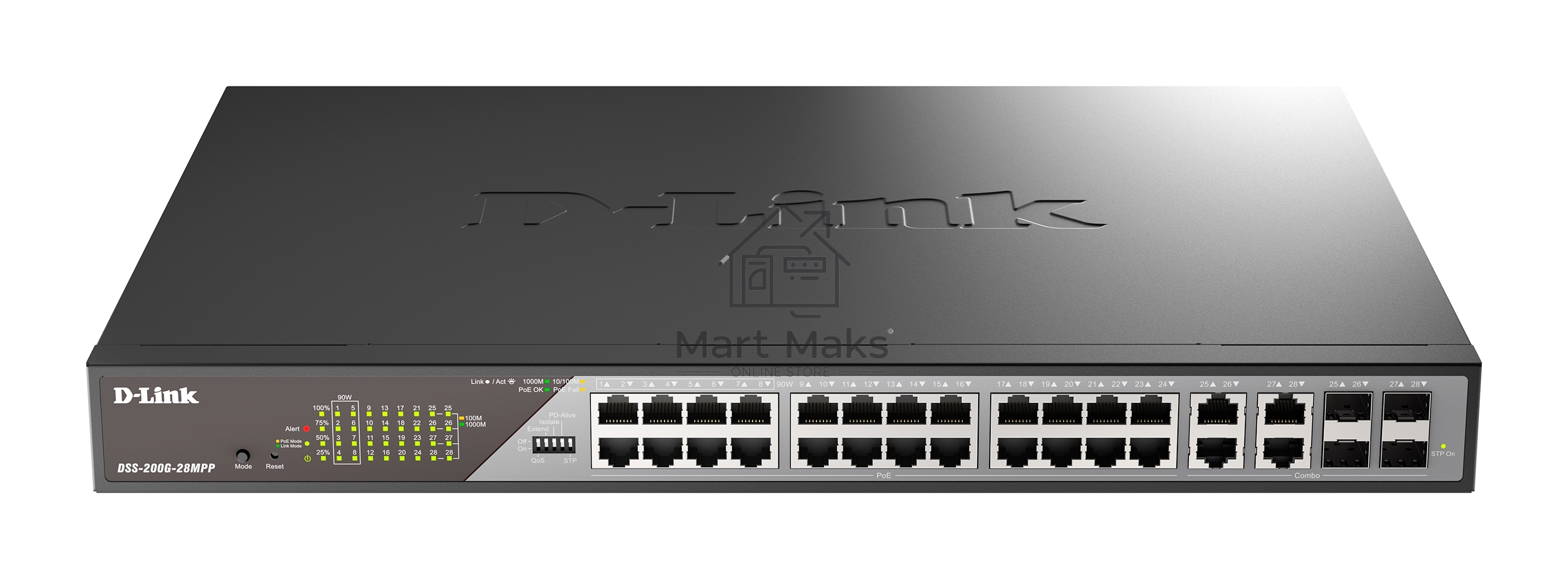 Коммутатор D-Link DSS-200G-28MPP/A1A, 24×1 Гбит/с + 4×1 Гбит/с Combo, настраиваемый
