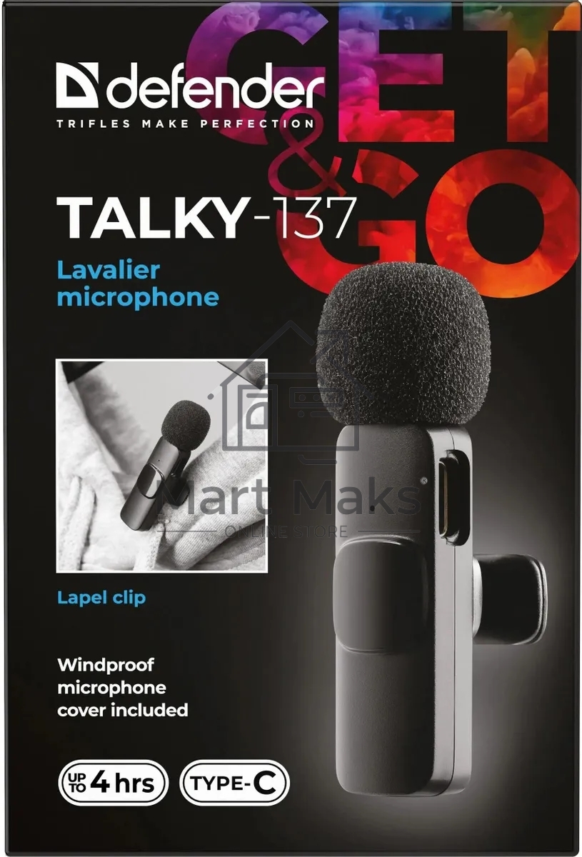 Петличный микрофон DEFENDER (64137) Talky-137 wrls, черный, на прищепке, 1шт