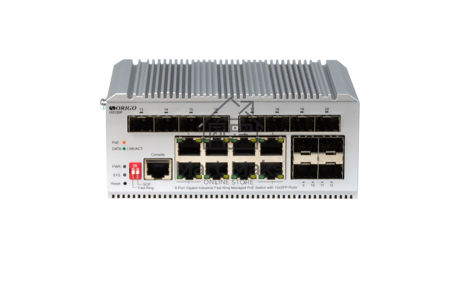 Коммутатор ORIGO OI3120P/185W/A1A, 8×1 Гбит/с PoE + 12×1 Гбит/с SFP, управляемый