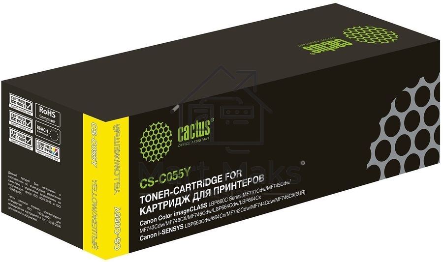 Картридж лазерный Cactus CS-C055Y жёлтый (2100 стр.) для Canon LBP663Cdw, LBP664Cx, MF746Cx, MF742Cdw, MF744Cdw