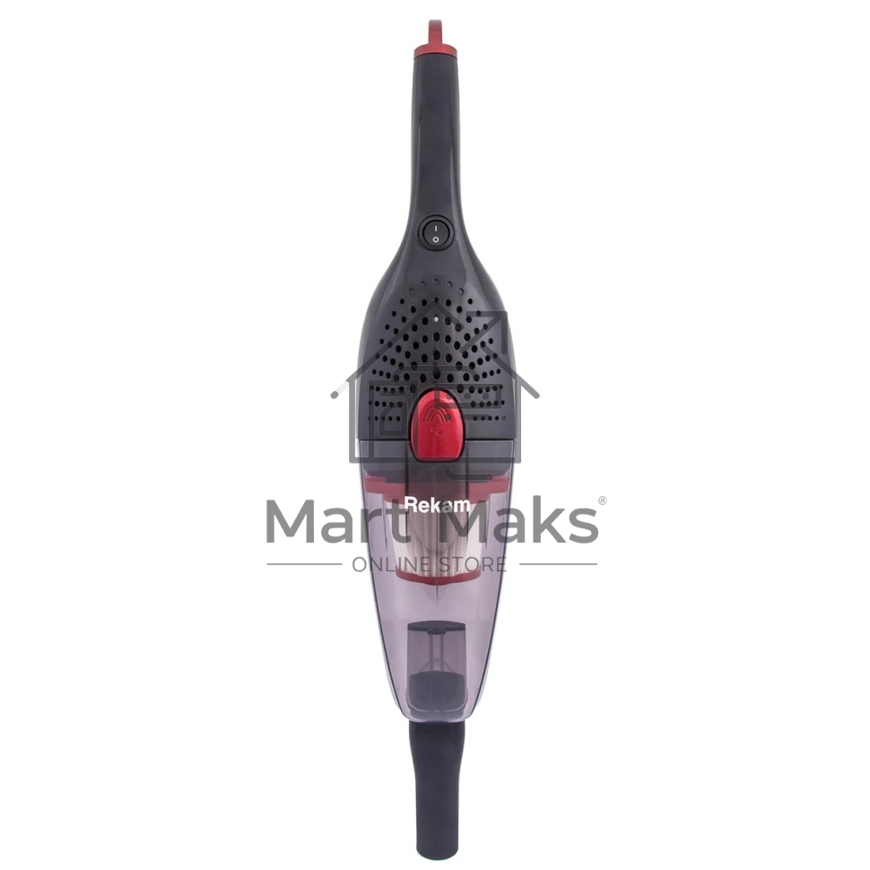Пылесос вертикальный Rekam HVVC-1150 черный/красный, питание от аккумулятора, 25 Вт, уборка сухая, пылесборник 0.8 л, работа от АКБ max 30 мин