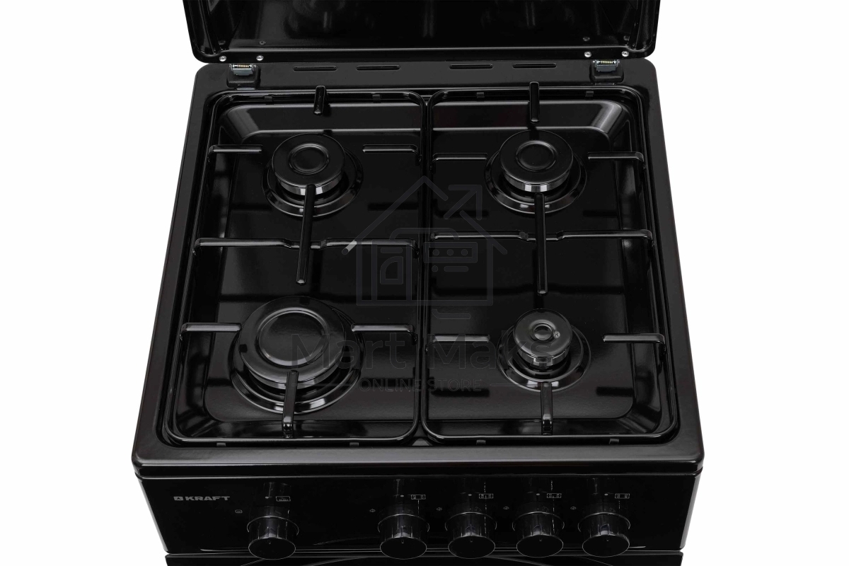 Плита газовая Kraft KF-FSK5301GBL черный, конфорок 4 газовых, духовка 58 л, 50 см x 85.5 см x 55.6 см