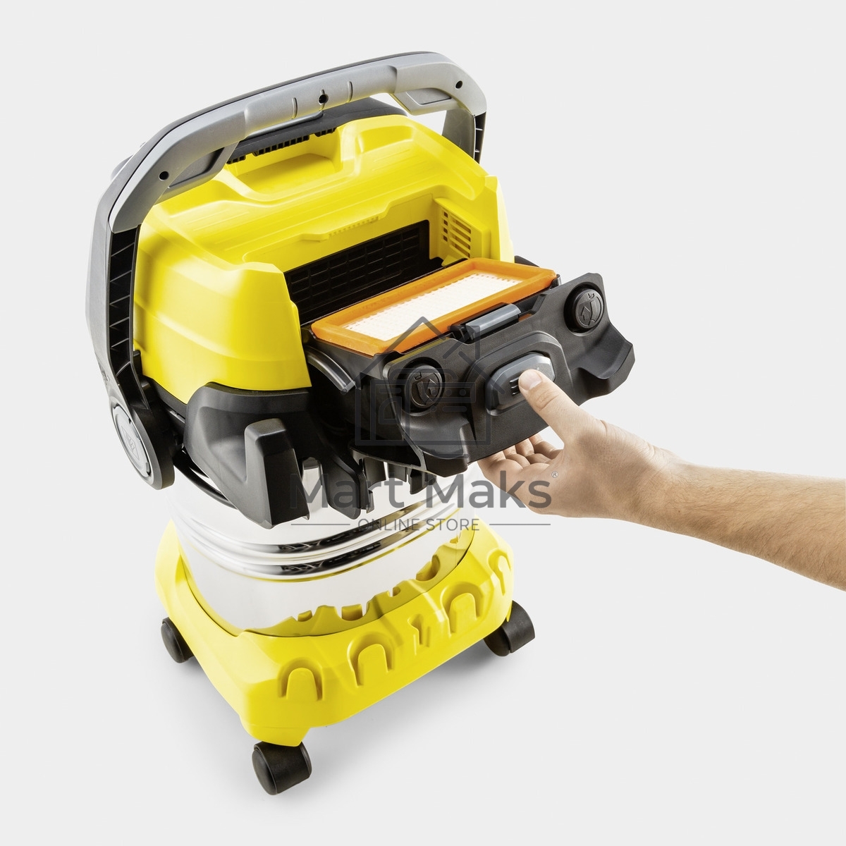 Строительный пылесос Karcher WD 6 P S V-30/6/22/T + DDC (YSY) желтый, 1300 Вт, уборка сухая/сбор воды, пылесборник мешок/контейнер, 30 л