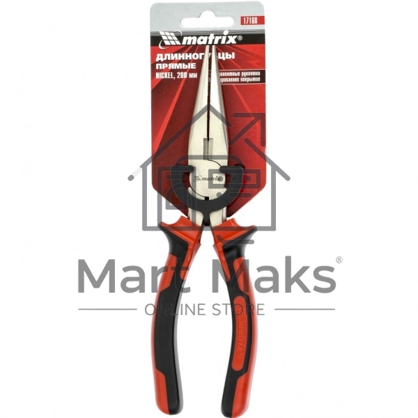 Длинногубцы Matrix NICKEL 17168 200 мм, прямые никелированные, двухкомпонентные рукоятки