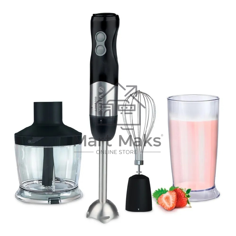 Блендер Vitek VT-3411 ST (стальной, 800 Вт, 6 скоростей, измельчитель 500 мл, стакан 600 мл, управление механическое)