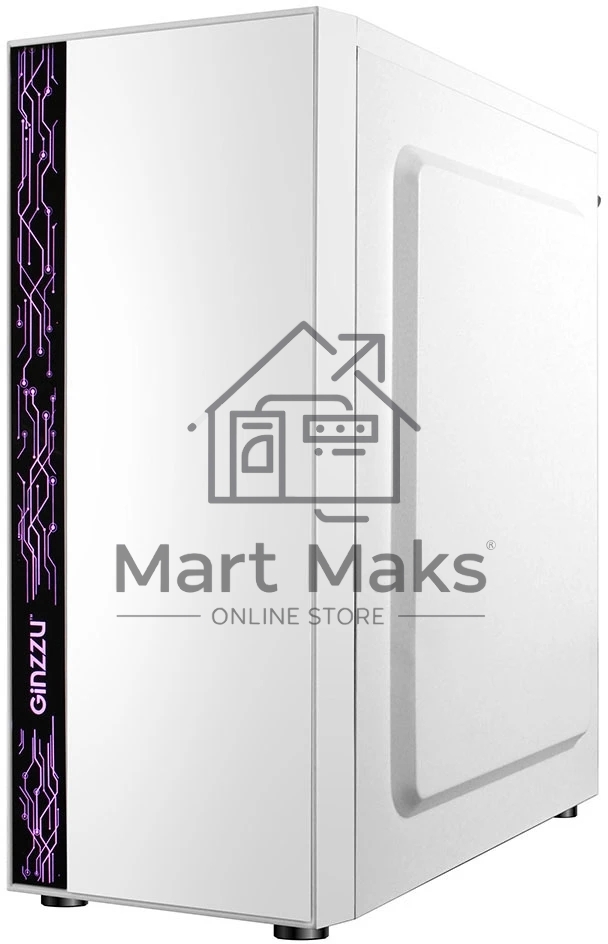 Компьютерный корпус Ginzzu A390 белый Window RGb подсветка 1хUSB 3.0, 2хUSB 2.0, AU