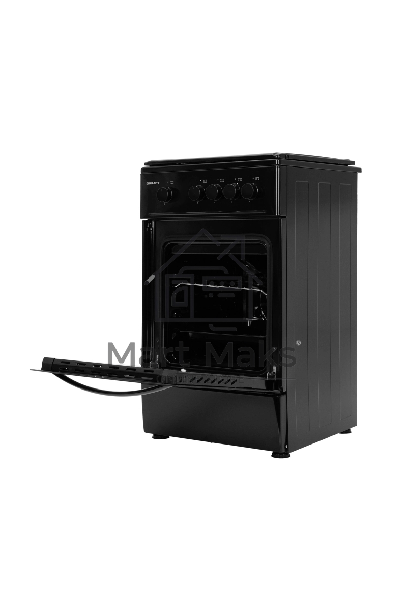 Плита газовая Kraft KF-FSK5301GBL черный, конфорок 4 газовых, духовка 58 л, 50 см x 85.5 см x 55.6 см