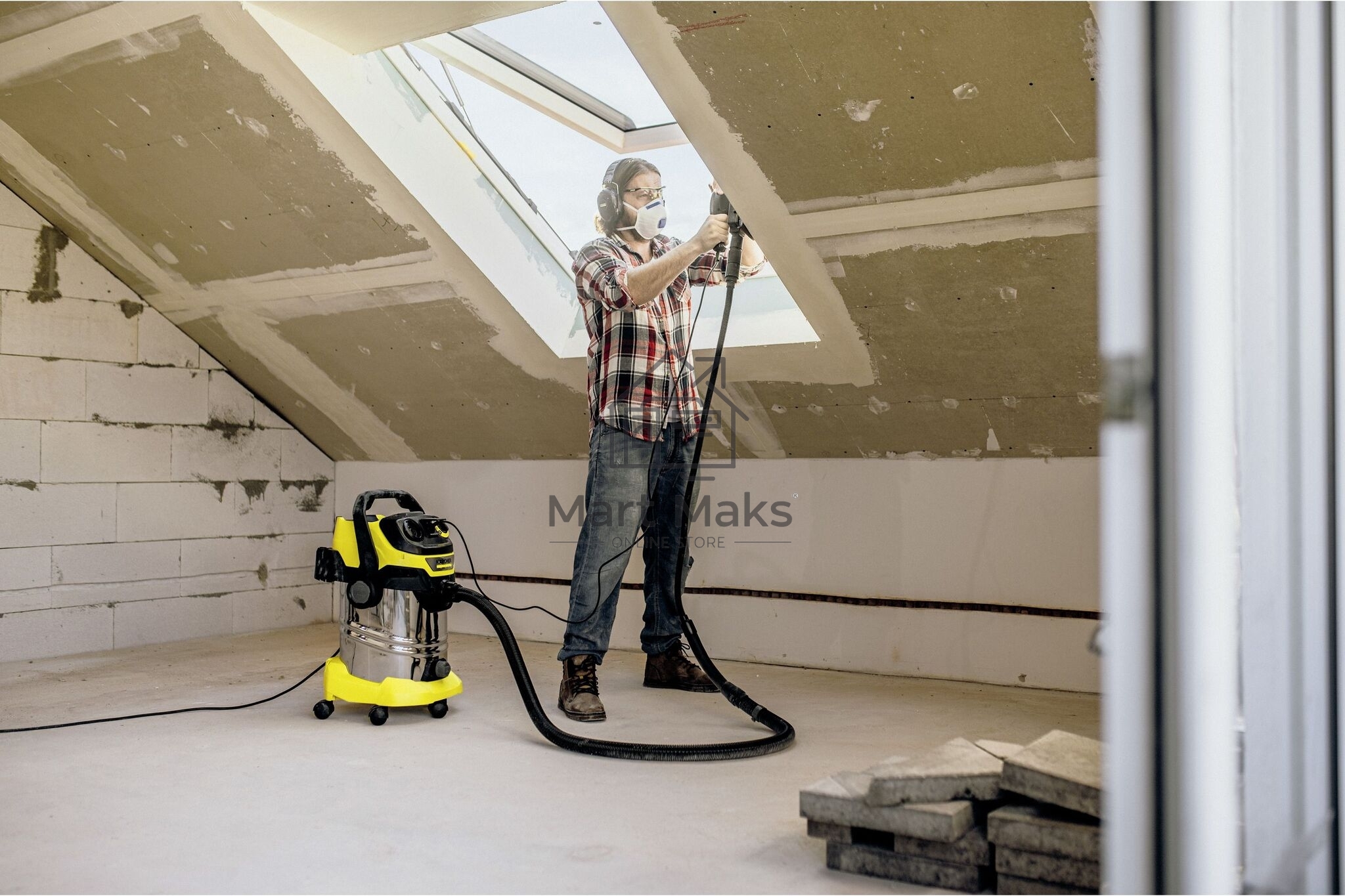 Строительный пылесос Karcher WD 6 P S V-30/6/22/T + DDC (YSY) желтый, 1300 Вт, уборка сухая/сбор воды, пылесборник мешок/контейнер, 30 л