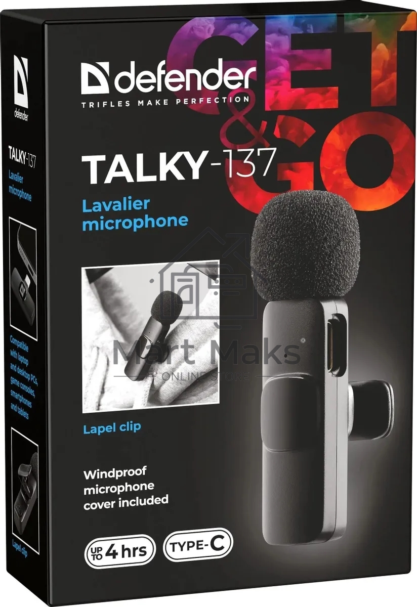 Петличный микрофон DEFENDER (64137) Talky-137 wrls, черный, на прищепке, 1шт