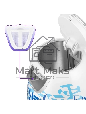 Чайник электрический Kitfort КТ-6772 1.7 л, 2200 Вт, белый/синий корпус: металл/пластик