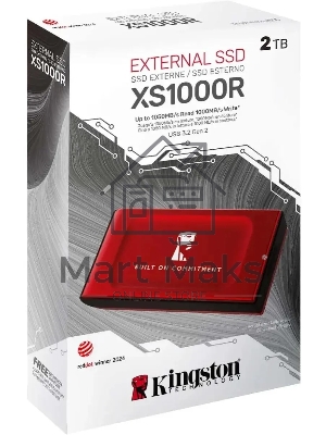 Внешний SSD Kingston XS1000, 2TB, USB 3.2 Gen 2 Type-C, R/W 1050/1000, красный