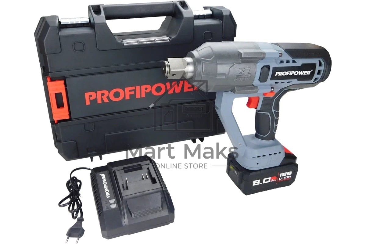 Аккумуляторный бесщеточный ударный гайковерт ProfiPower T-2500N (18В,Li-ion-1шт, 8.0Ач, 2500Нм, З/У, в кейсе)