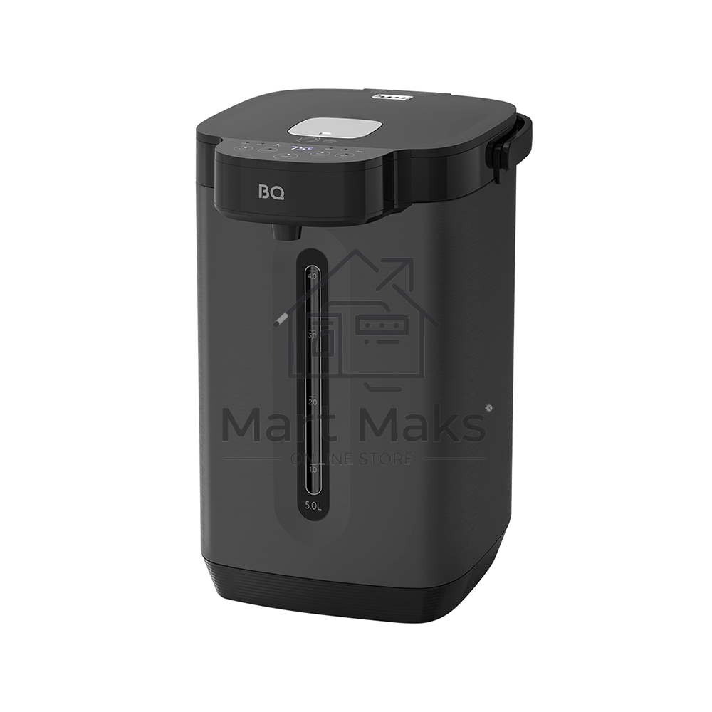 Термопот BQ TP5002 Black, мощность 1800 Вт, объем 5 л, сенсорный тип управления, 5 температурных режимов (45, 65, 75, 85, 95°С), функция повторного кипячения, функция поддержания температуры, способы подачи воды - электрическая помпа, индикатор уровня воды, автоотключение при недостаточном количестве воды, блокировка подачи воды, защита от перегрева, дисплей LED, съемная крышка, ручка для переноски, материал корпуса - металл, пластик, материал внутренней камеры - высококачественная нержавеющая сталь AISI 304, длина электрошнура 1.0 м, напряжение 220-240 В, 50-60 Гц, защита от поражения электротоком класс I