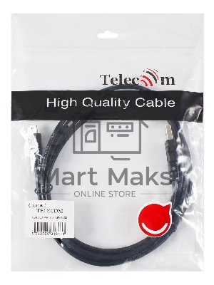 Кабель USB 2.0 A-->mini-B 5P (1.8 м) черный, Telecom<TC6911BK-1.8M>